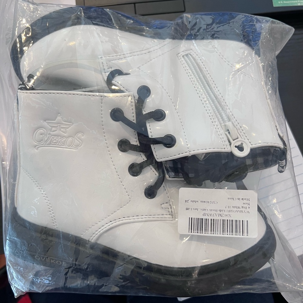 White patent combat boots for kids